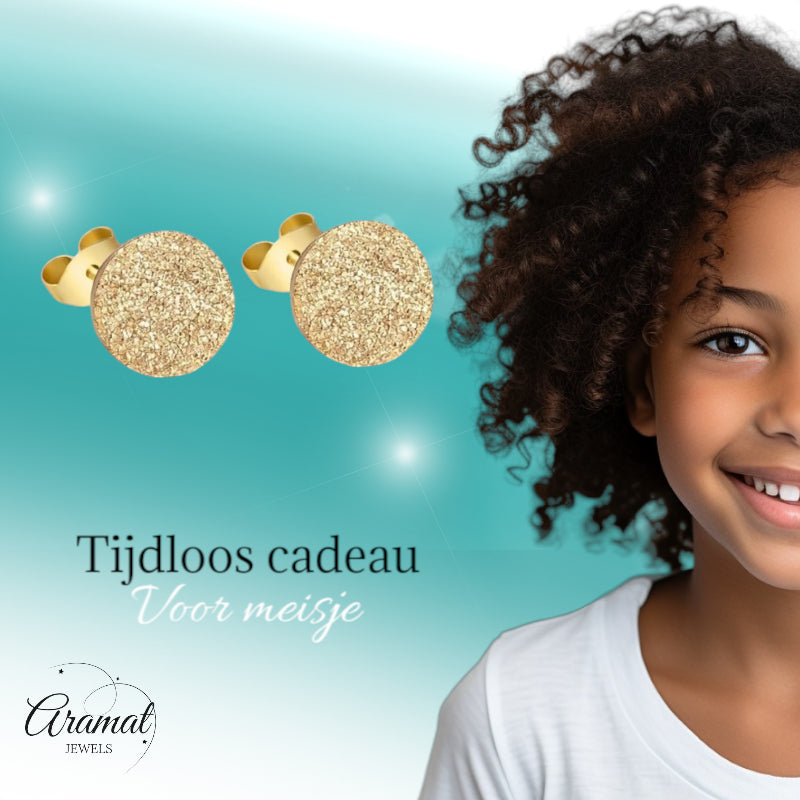 Stainless Steel Stud Earrings Gold Color Sandblasted 6mm - Matte Studs 