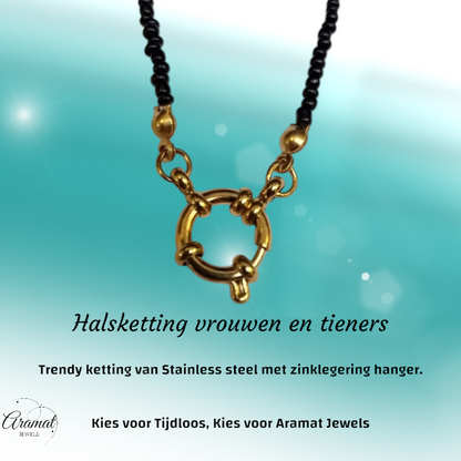 Gold-colored Stainless Steel Charm Necklace