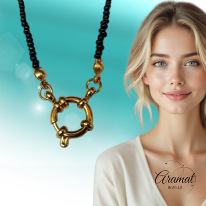 Gold-colored Stainless Steel Charm Necklace