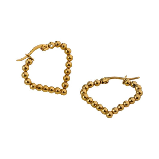 Goudkleurige stainless steel druppelvormige oorringen met bolletjesmotief – 33 mm - oor6410 - 514399 - Oorringen kopen# - 33mm - alles - bolletjes