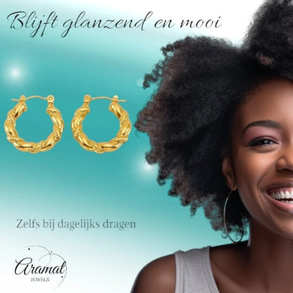 Goudkleurige Stainless Steel Oorringen 22mm - Gedraaid - Creolen - Aramat Jewels - Oorringen - cadeautip