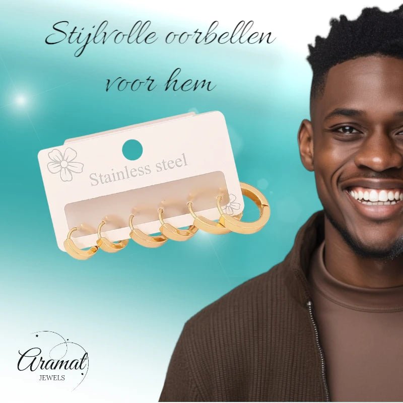 Goudkleurige stainless steel oorringen set – 3 maten ronde huggies – 3 paar - set32 - 153017 - Oorbellen kopen# - alles - cadeau - dames