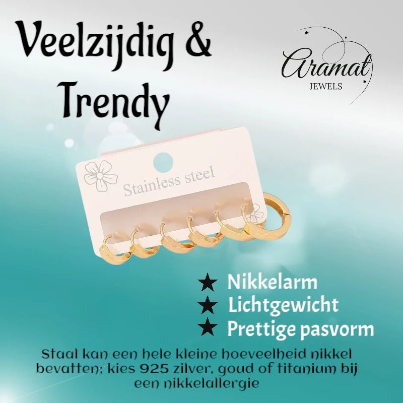 Goudkleurige stainless steel oorringen set – 3 maten ronde huggies – 3 paar - set32 - 153017 - Oorbellen kopen# - alles - cadeau - dames