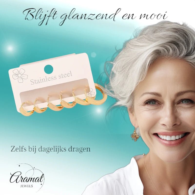 Goudkleurige stainless steel oorringen set – 3 maten ronde huggies – 3 paar - set32 - 153017 - Oorbellen kopen# - alles - cadeau - dames