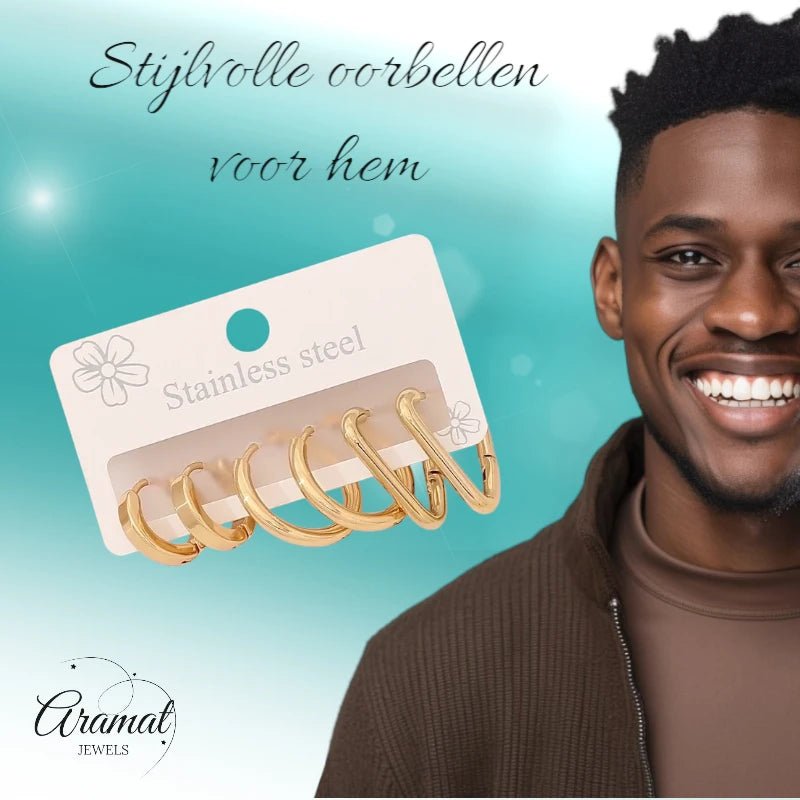Goudkleurige stainless steel oorringenset – 2x rond + 1x driehoekig – 3 paar - set33 - 153015 - Oorbellen kopen# - alles - cadeau - dames