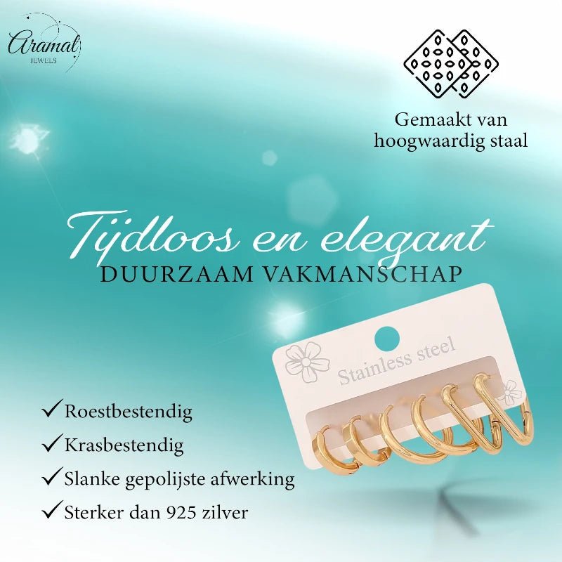 Goudkleurige stainless steel oorringenset – 2x rond + 1x driehoekig – 3 paar - set33 - 153015 - Oorbellen kopen# - alles - cadeau - dames