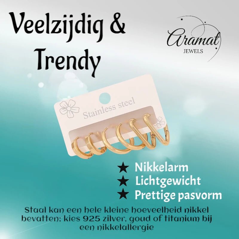 Goudkleurige stainless steel oorringenset – 2x rond + 1x driehoekig – 3 paar - set33 - 153015 - Oorbellen kopen# - alles - cadeau - dames