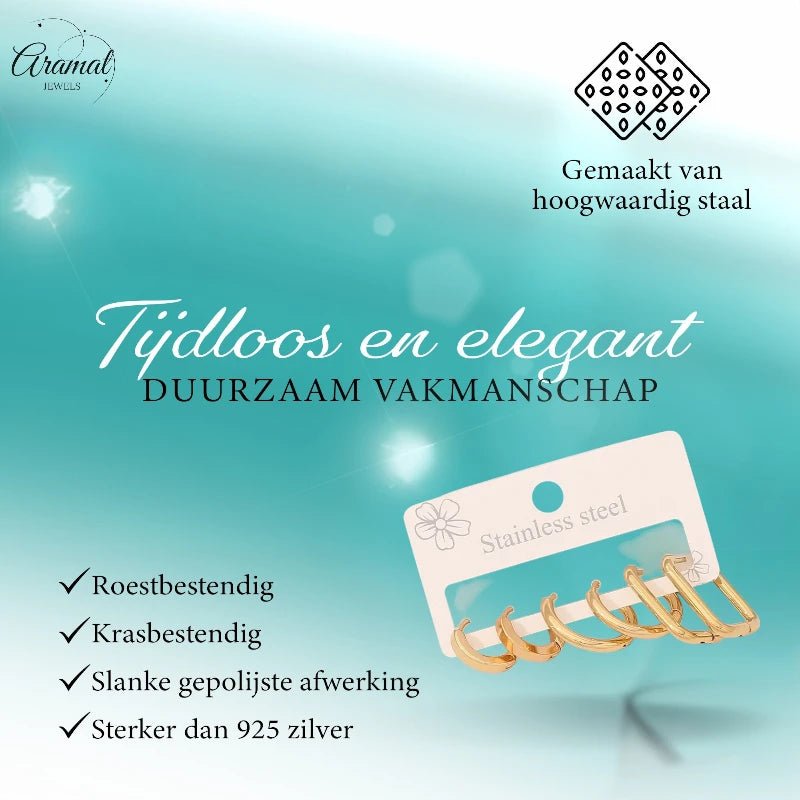 Goudkleurige stainless steel oorringenset – 2x rond + 1x rechthoekig – 3 paar - set31 - 153016 - Oorbellen kopen# - alles - cadeau - dames