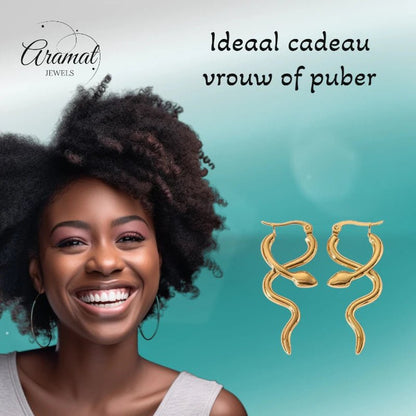 Goudkleurige stainless steel slangen oorringen glad– 42mm - oor6407 - 71106 - Oorringen kopen# - 45mm - alles - cadeau