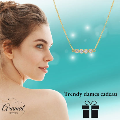 Goudkleurige Stalen Ketting met bar met zirkonia - Aramat Jewels - Halskettingen - cadeautip