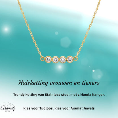 Goudkleurige Stalen Ketting met bar met zirkonia - Aramat Jewels - Halskettingen - cadeautip