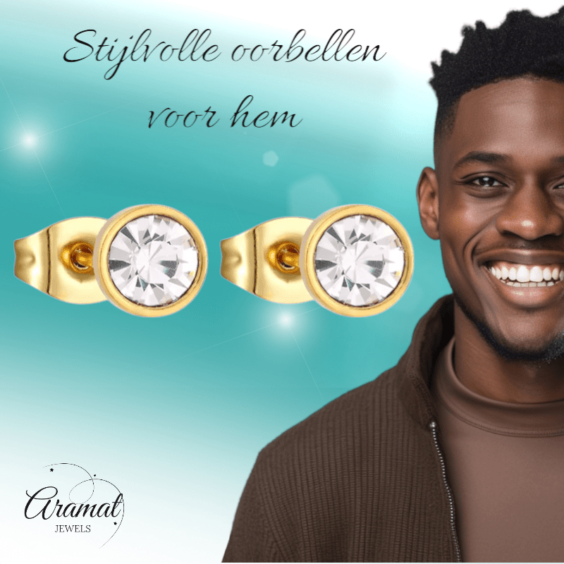 Goudkleurige Stalen Kristallen Oorbellen 6mm - oor1692 - xe58218 - Oorbellen kopen# - 6mm - alles - cadeau