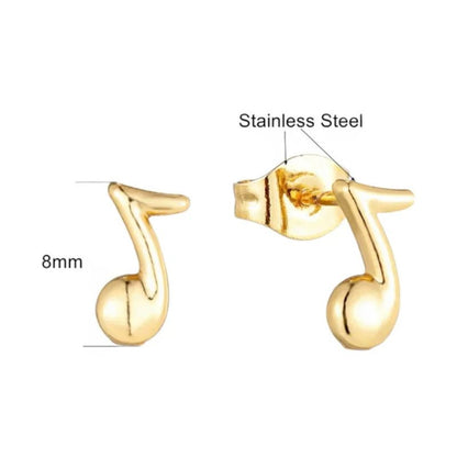 Goudkleurige muzieknoot oorbellen in de vorm van achtste noten.