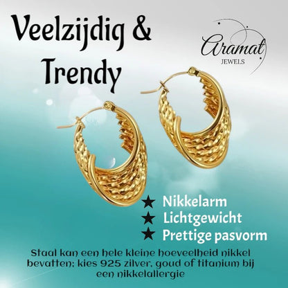 Goudkleurige Stalen Oorringen – 6 - in - 1 design – 30x25 mm - oor6409 - 69940 - Oorringen kopen# - 30mm - alles - cadeau