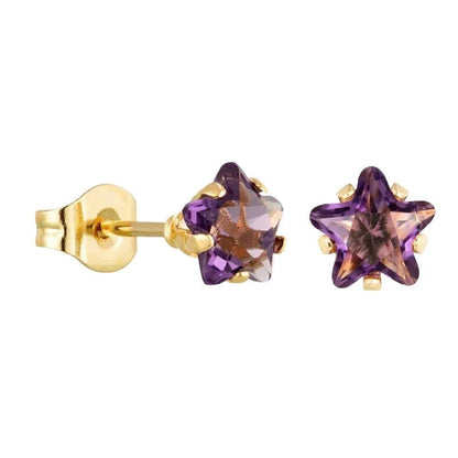 Gouden stervormige amethist oorbellen.