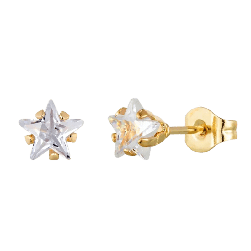 Een paar gouden en kristallen ster oorbellen