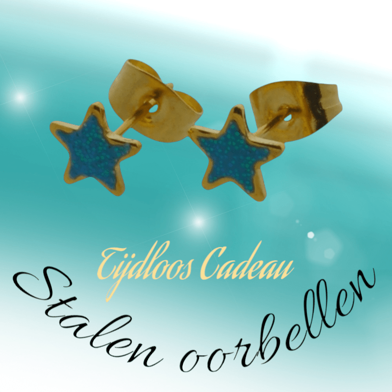 Goudkleurige Ster Oorstekers Blauw 6 mm - oor6172 - YY - Oorbellen kopen# - 6mm - alles - blauw