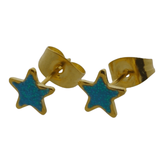 Goudkleurige Ster Oorstekers Blauw 6 mm - oor6172 - YY - Oorbellen kopen# - 6mm - alles - blauw