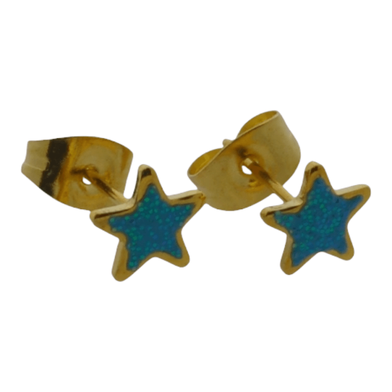 Goudkleurige Ster Oorstekers Blauw 6 mm - oor6172 - YY - Oorbellen kopen# - 6mm - alles - blauw