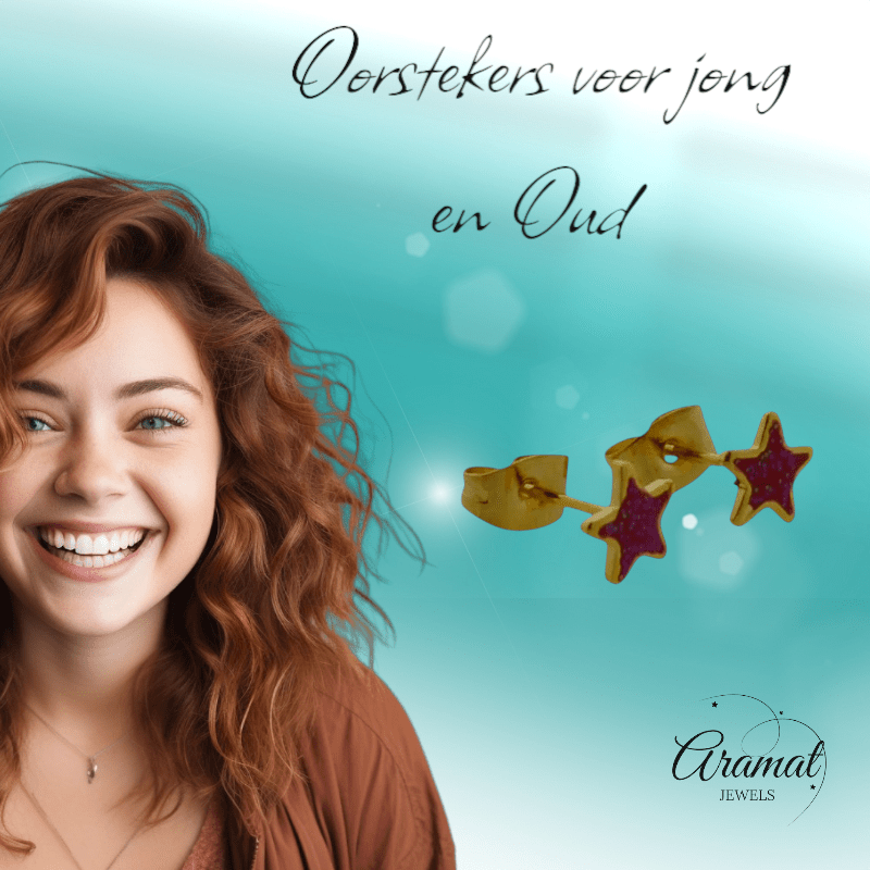 Goudkleurige Ster Oorstekers Rood 6 mm - oor6171 - YY - Oorbellen kopen# - 6mm - alles - cadeau