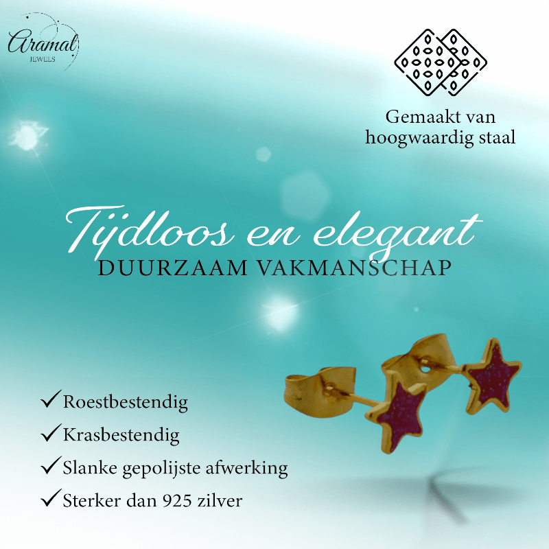 Goudkleurige Ster Oorstekers Rood 6 mm - oor6171 - YY - Oorbellen kopen# - 6mm - alles - cadeau