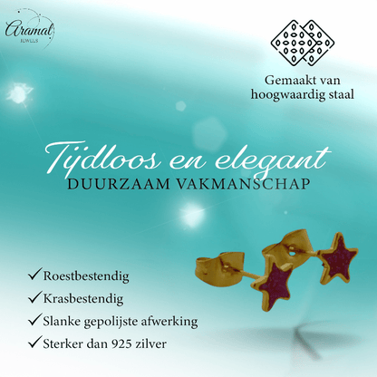 Goudkleurige Ster Oorstekers Rood 6 mm - oor6171 - YY - Oorbellen kopen# - 6mm - alles - cadeau