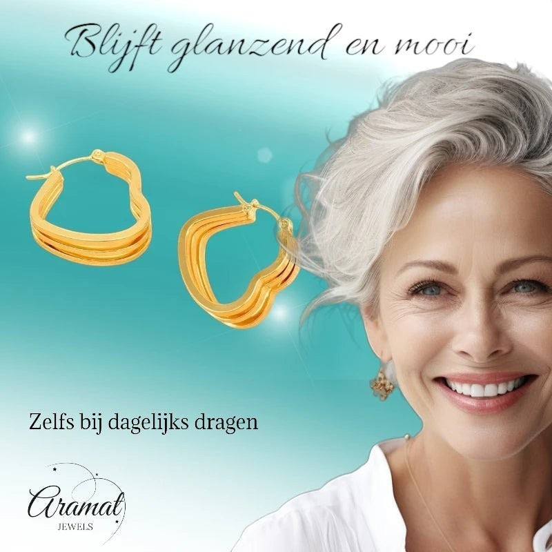 Goudkleurige Triple Hart Hoops 25mm - oor6303 - 827750 - Oorringen kopen# - 25mm - alles - cadeau