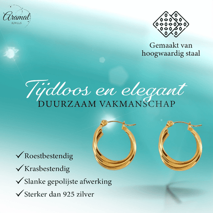 Goudkleurige triple oorringen 24x21x9mm - oor6372 - 69933 - Oorringen kopen# - 24mm - alles - cadeau