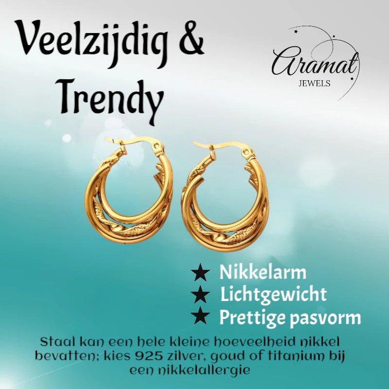 Goudkleurige Triple Oorringen Rond – 20x7mm - oor6296 - 647263 - Oorringen kopen# - 20mm - alles - cadeau