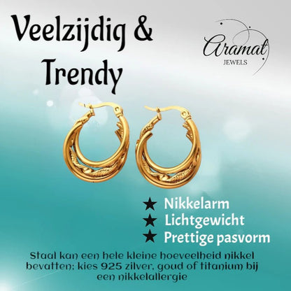 Goudkleurige Triple Oorringen Rond – 20x7mm - oor6296 - 647263 - Oorringen kopen# - 20mm - alles - cadeau