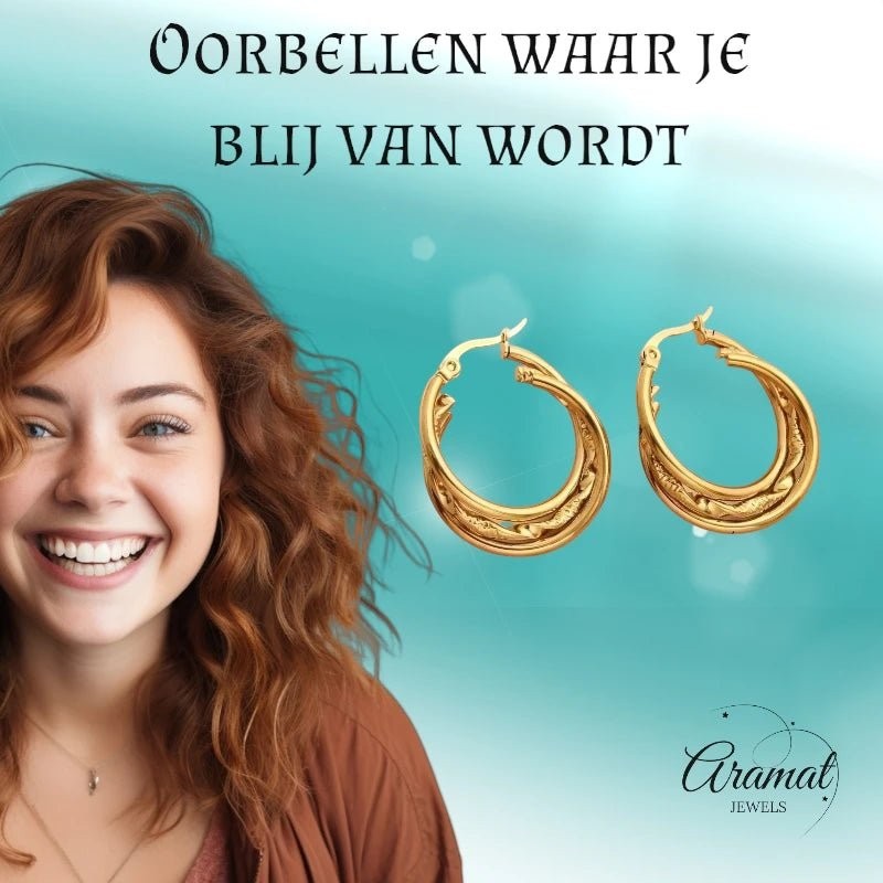 Goudkleurige Triple Oorringen Rond – 25x7mm - oor6295 - 647262 - Oorringen kopen# - 25mm - alles - cadeau