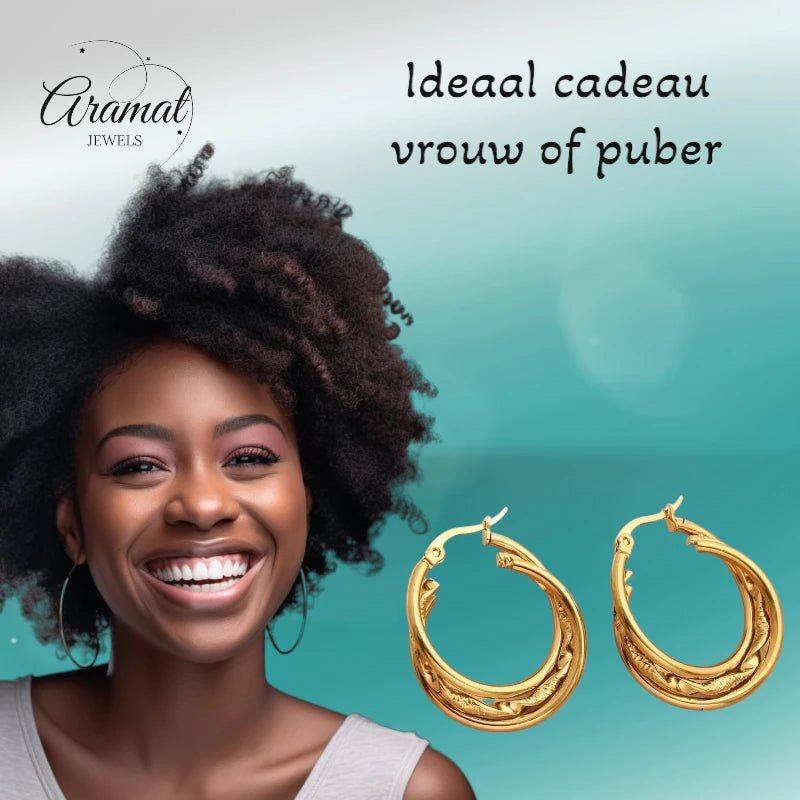 Goudkleurige Triple Oorringen Rond – 25x7mm - oor6295 - 647262 - Oorringen kopen# - 25mm - alles - cadeau