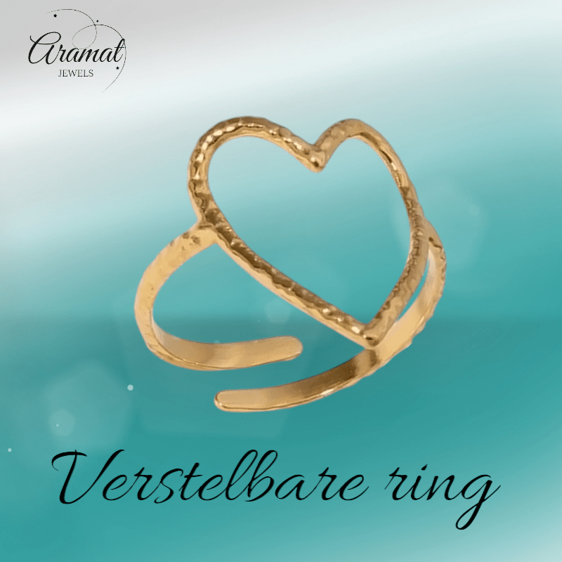 Goudkleurige Verstelbare Ring met Groot Open Hart 19mm - Stainless Steel - ring352 - 73899 - Ringen kopen# - Goudkleur - alles - boho