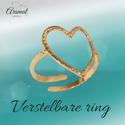Goudkleurige Verstelbare Ring met Groot Open Hart 19mm - Stainless Steel - ring352 - 73899 - Ringen kopen# - Goudkleur - alles - boho