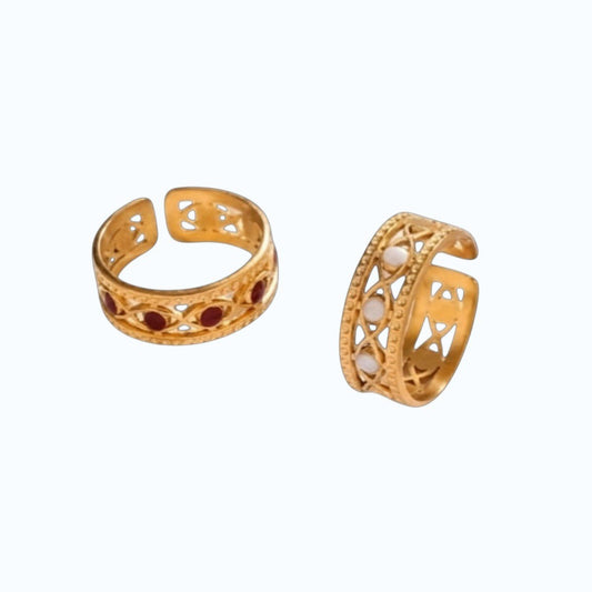 Goudkleurige Verstelbare RVS Ring met Emaille Boze Ogen - 7 mm - Aramat Jewels - Ringen - cadeautip