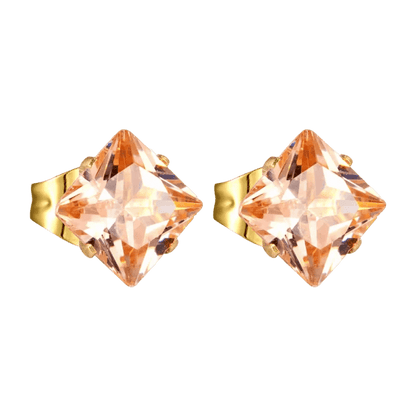 Boucles d'oreilles carrées couleur or avec zircone champagne