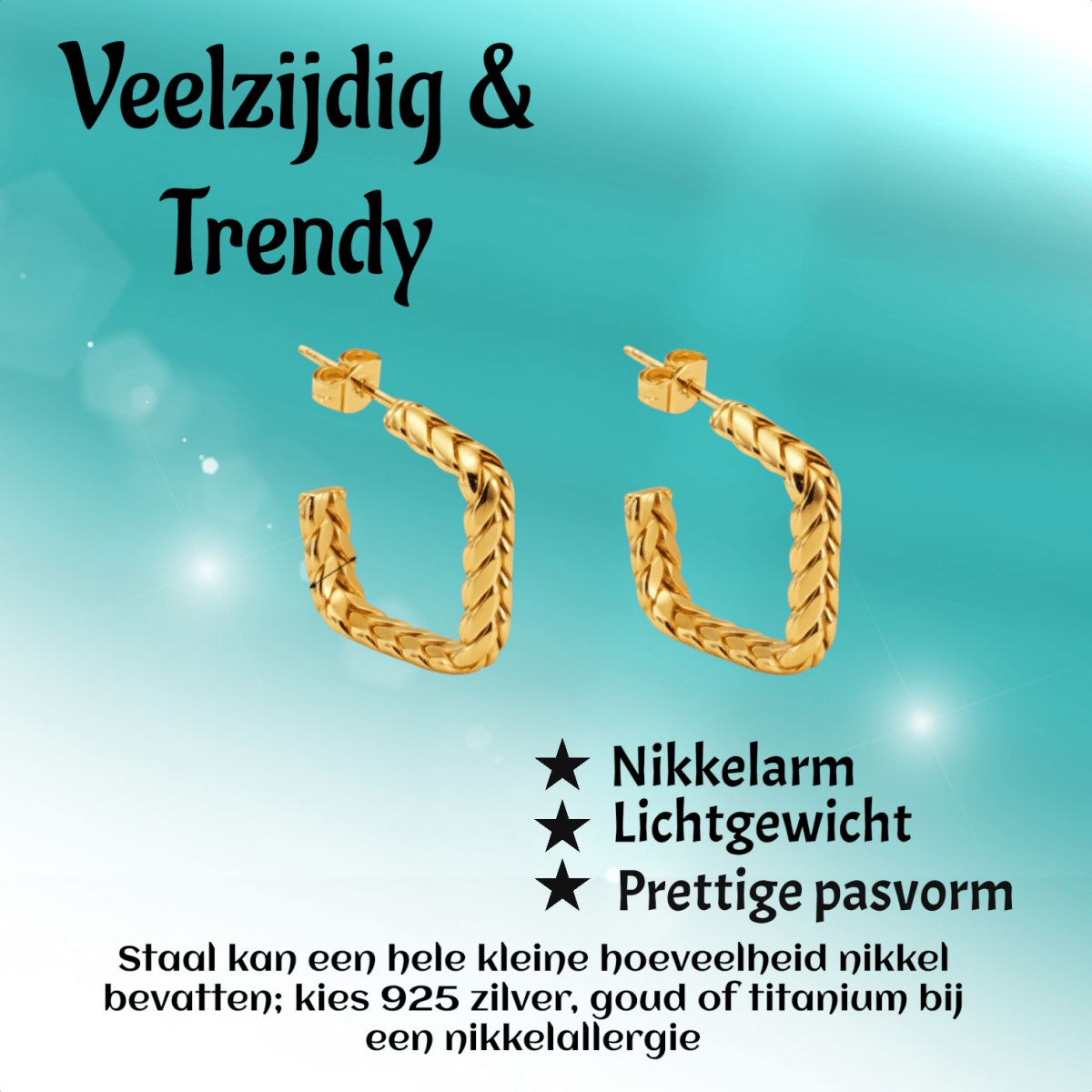 Goudkleurige Vierkante Oorringen Gourmetschakel 20x5mm RVS - Aramat Jewels - RVS Sieraden - Oorbellen - cadeautip