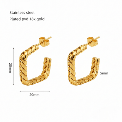 Goudkleurige Vierkante Oorringen Gourmetschakel 20x5mm RVS - Aramat Jewels - RVS Sieraden - Oorbellen - cadeautip