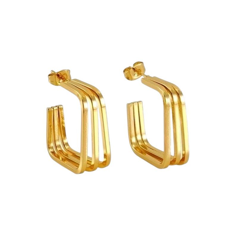 Goudkleurige Vierkante Triple Oorstekers 25mm - oor6380 - 69935 - Oorbellen kopen# - 25mm - alles - cadeau