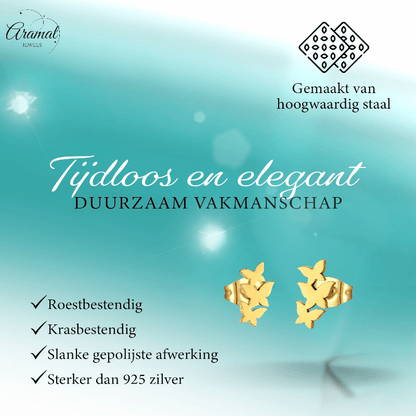 Goudkleurige vlinder oorstekers 10x6 mm - Aramat Jewels - Oorbellen - cadeautip