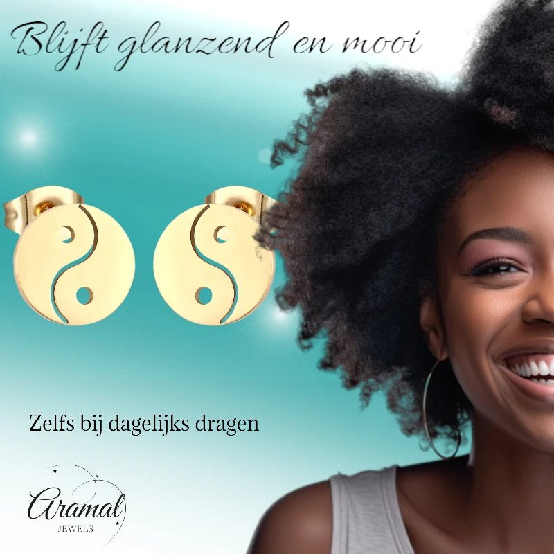 Goudkleurige Ying - Yang Oorbellen | RVS 10mm - oor4153 - Oorbellen kopen# - 10mm - alles - cadeau