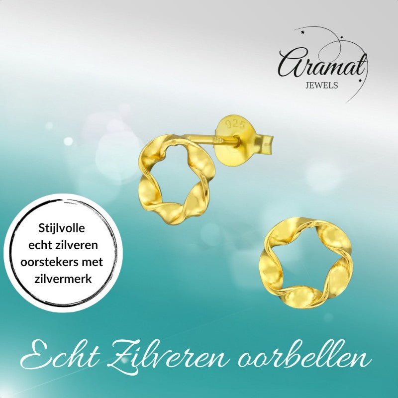 Goudkleurige zilveren gedraaide oorstekers - oor4751 - 38588 - Oorbellen kopen# - 7mm - 925 Zilver - alles