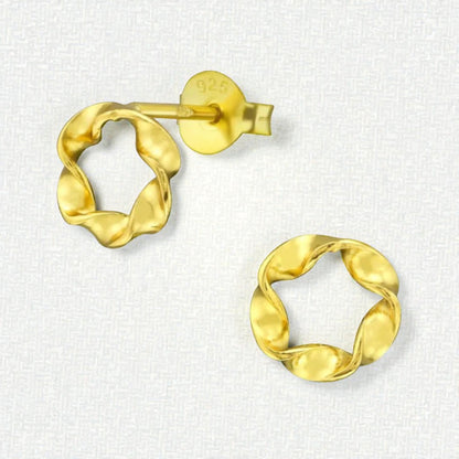 Gold-colored silver twisted stud earrings