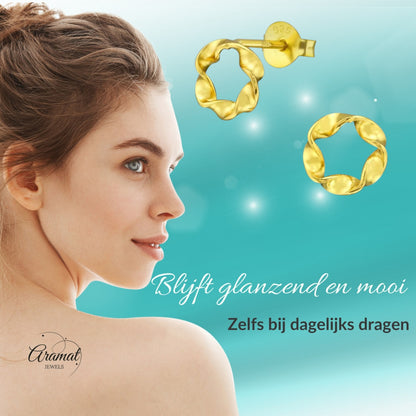 Gold-colored silver twisted stud earrings