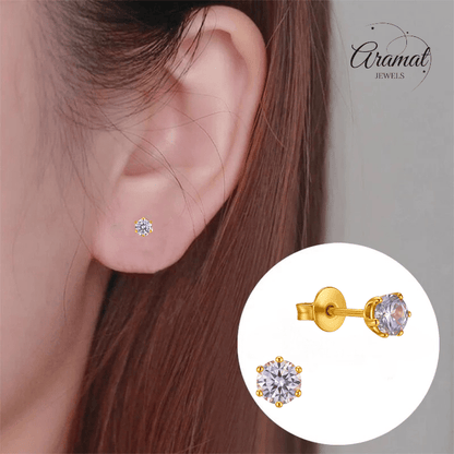 Goudkleurige Zirkonia Oorbellen 4mm Lila - Aramat Jewels - Oorbellen - cadeautip