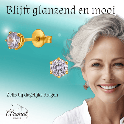 Goudkleurige Zirkonia Oorbellen 4mm Lila - Aramat Jewels - Oorbellen - cadeautip
