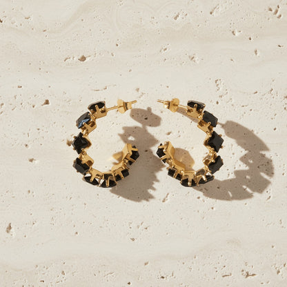 Goudkleurige Zirkonia Oorringen 28x5mm RVS - 8 Steentjes - Aramat Jewels - Oorbellen - cadeautip