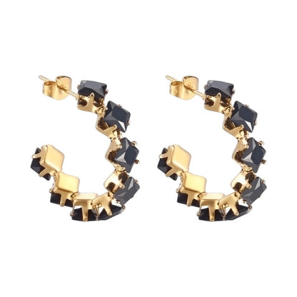 Goudkleurige Zirkonia Oorringen 28x5mm RVS - 8 Steentjes - Aramat Jewels - RVS Sieraden - Oorbellen - cadeautip