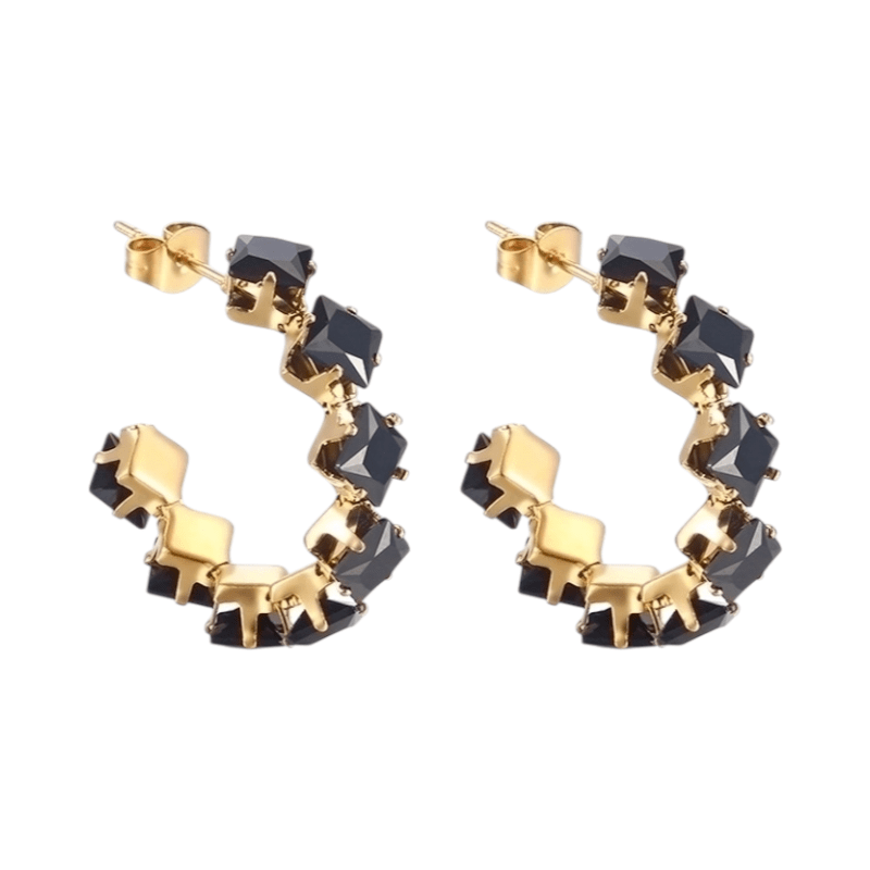 Goudkleurige Zirkonia Oorringen 28x5mm RVS - 8 Steentjes - Aramat Jewels - RVS Sieraden - Oorbellen - cadeautip