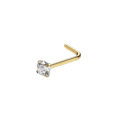 Neuspiercing Transparante Zirkonia 3mm Goudkleurig – Gebogen Staafje Staal
